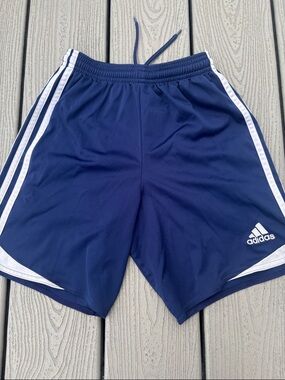 Adidas Boy’s Navy Blue Athletic Shorts with White Stripes